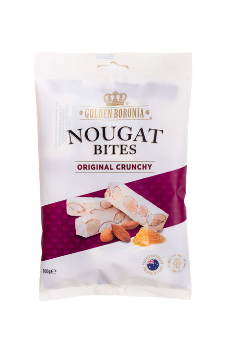 Golden Boronia Nougat Bites Original Crunchy 100g product packaging