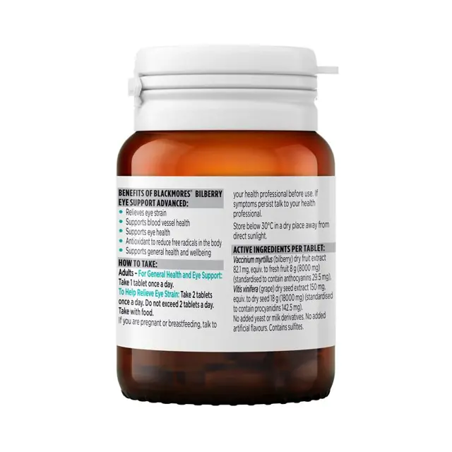 Blackmores Bilberry Eye Support Advanced Back Lable