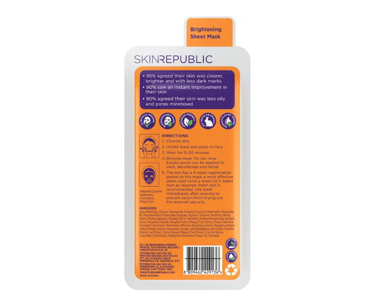 Skin Republic Niacinamide Sheet Mask 25ml back packaging