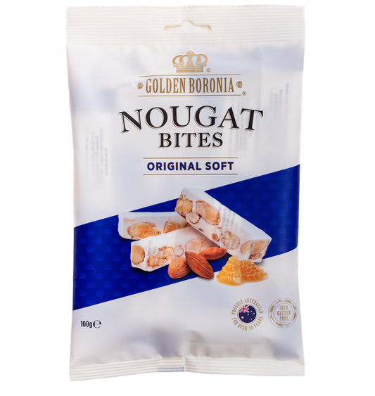 Golden Boronia Nougat Bites Original Soft 100g product packaging