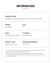 POP MART CRYBABY Crying Again Series vinyl face plush product information