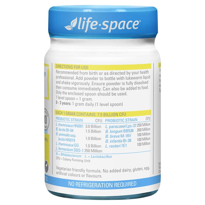 Life-Space Probiotic Powder for Baby 60g directions and probiotic strains label