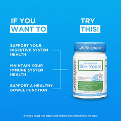 Life-Space Probiotic for 60+ Years key benefits information