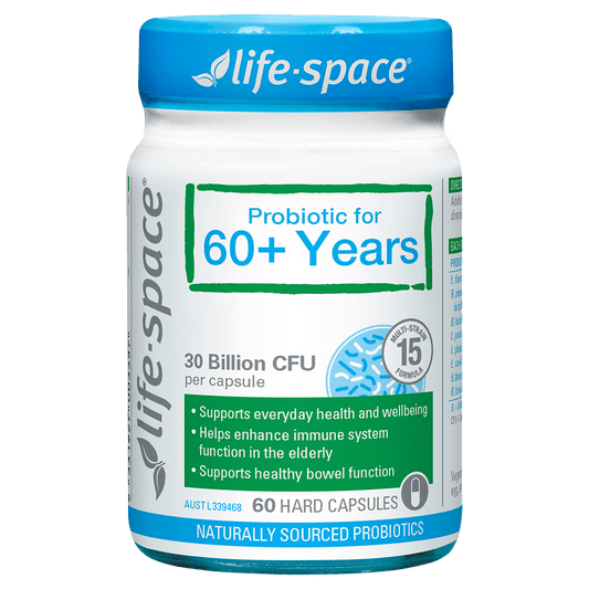 Life-Space Probiotic for 60+ Years 60 Capsules front product packaging