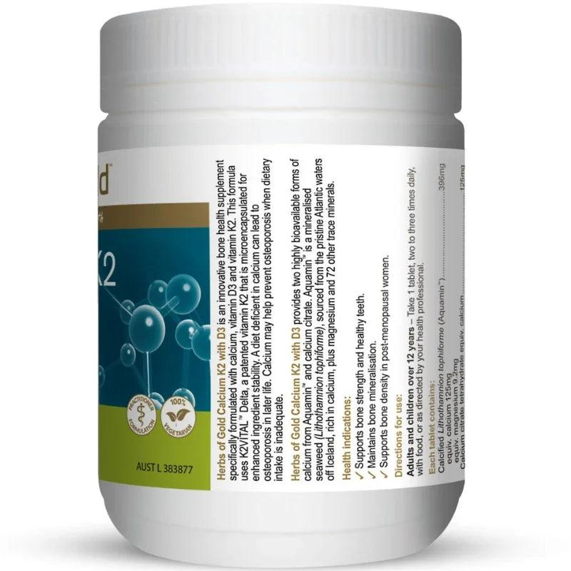 Herbs of Gold Calcium K2 with D3 90 Tablets ingredient label