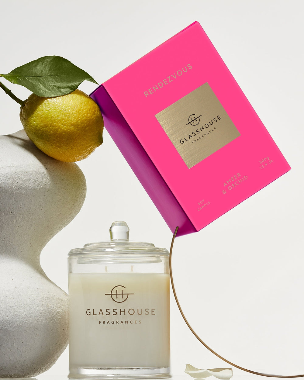 Glasshouse Fragrances Rendezvous 380g scented candle lifestyle image