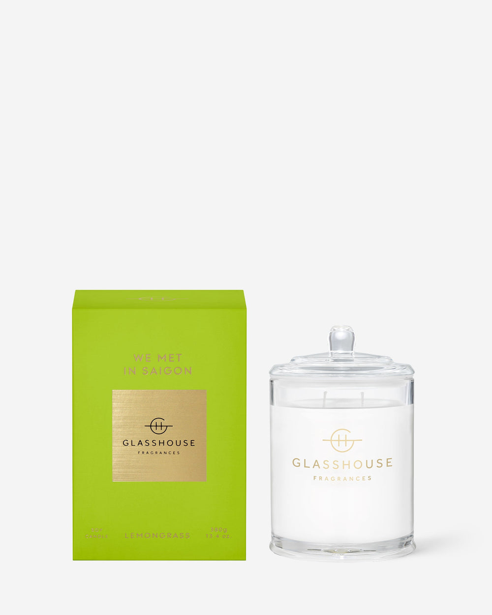 Glasshouse Fragrances We Met in Saigon 380g Lemongrass scented candle with packaging