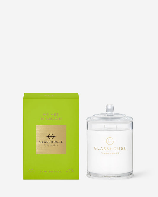 Glasshouse Fragrances We Met in Saigon 380g Lemongrass scented candle with packaging