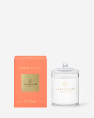 Glasshouse Fragrances Sunsets in Capri 380g White Peach & Sea Breeze scented candle with packaging