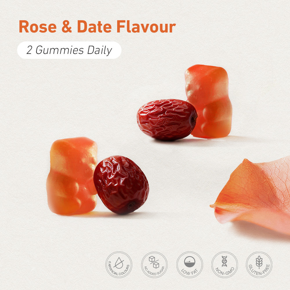 Teddi Lab by Unichi Rose Iron Gummy 60 Gummies Rose & Date flavour and directions image