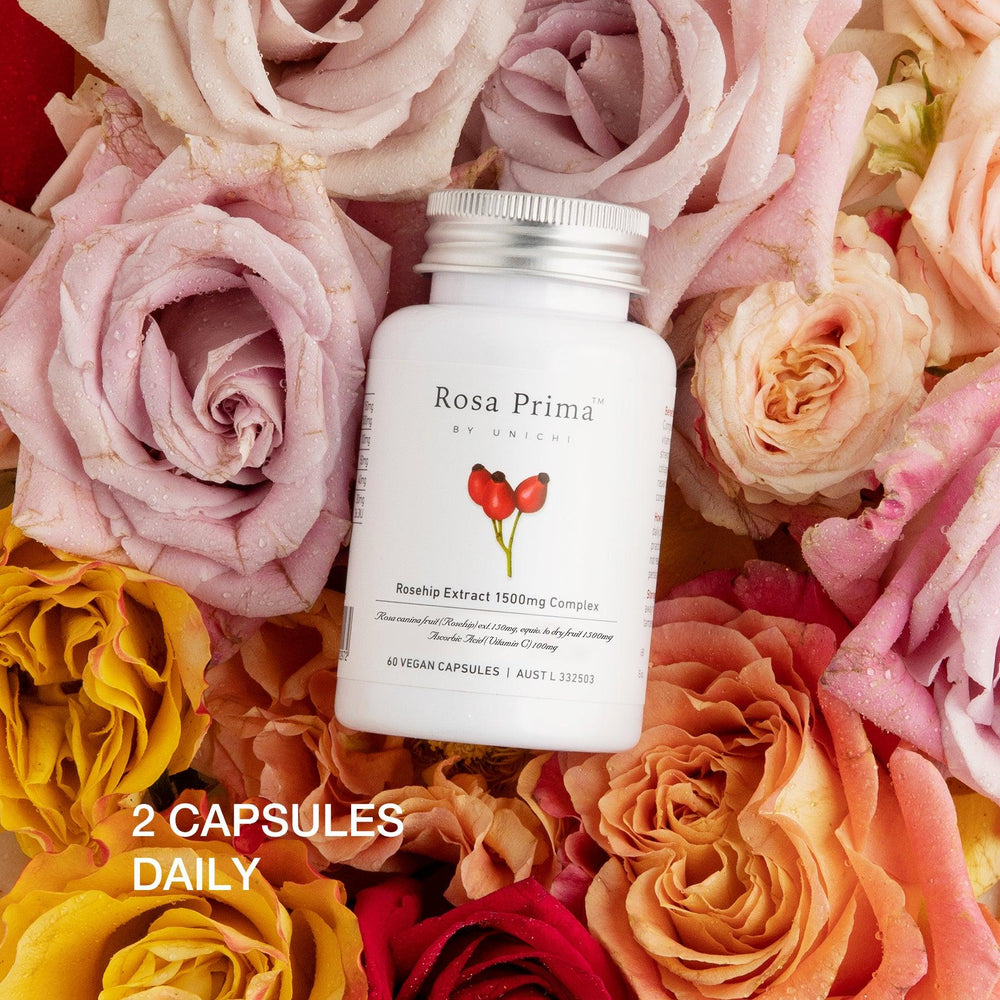 Unichi Rosa Prima Rosehip Extract 1500mg Complex product lifestyle image