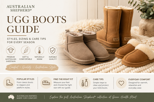 Australian Shepherd UGG boots, slippers and sizing care guide