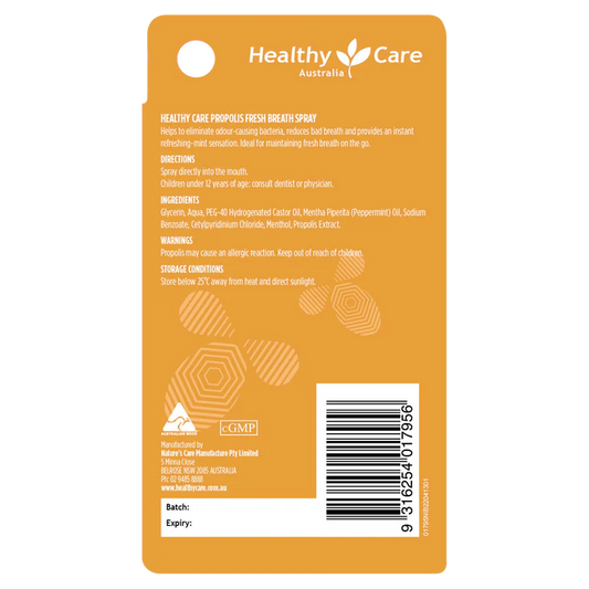 Healthy Care Propolis Fresh Breath Spray 25ml back packaging