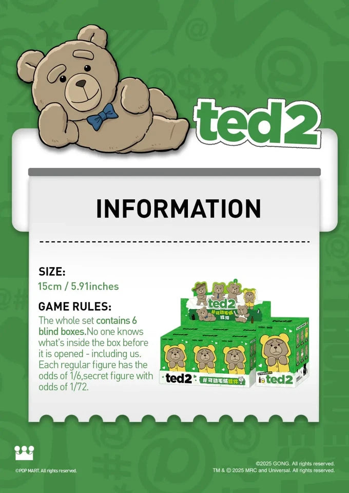 POP MART Ted2 Teddy Bear Action Plush Pendant Single Blind Box (Random)