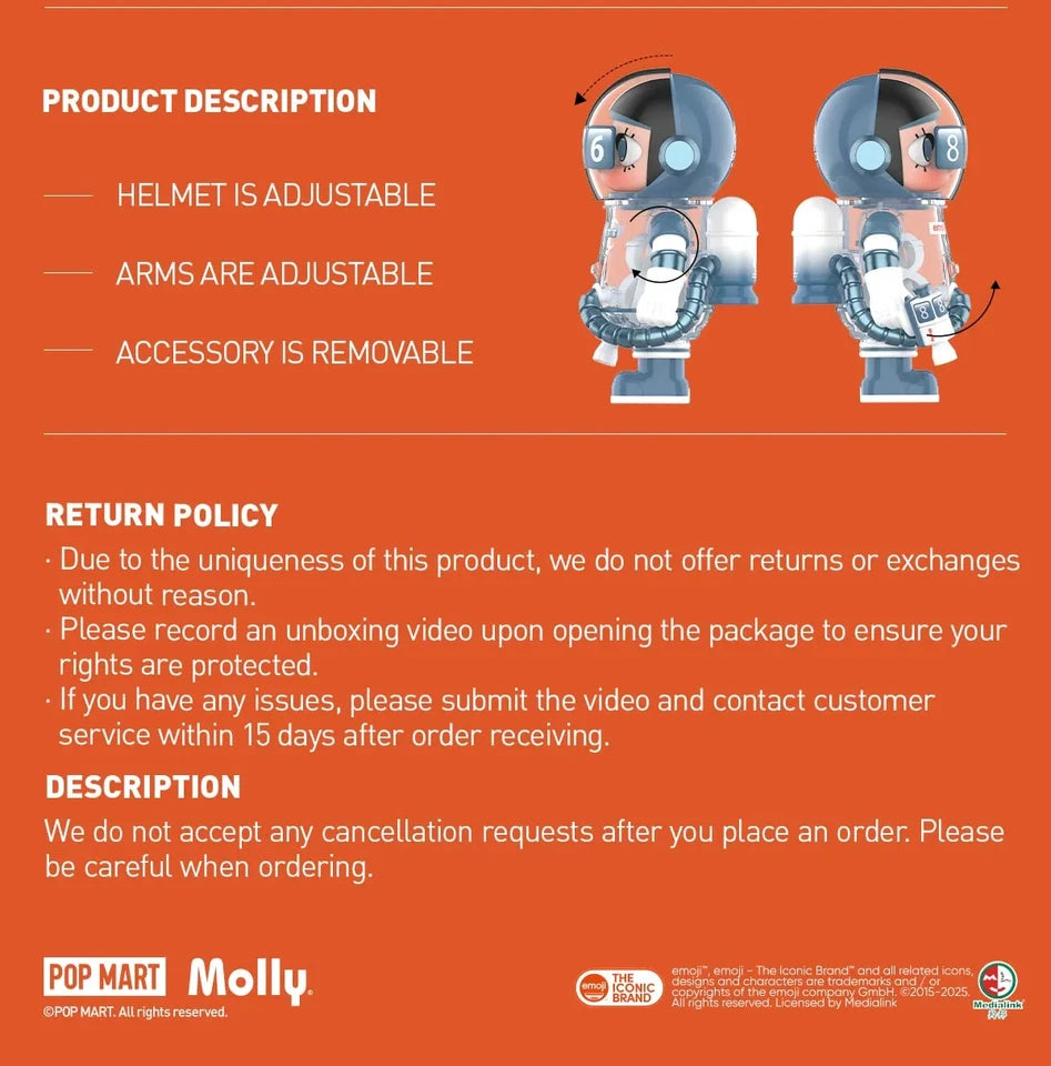 POP MART MEGA SPACE MOLLY 100% × emoji Series Single Blind Box (Random)
