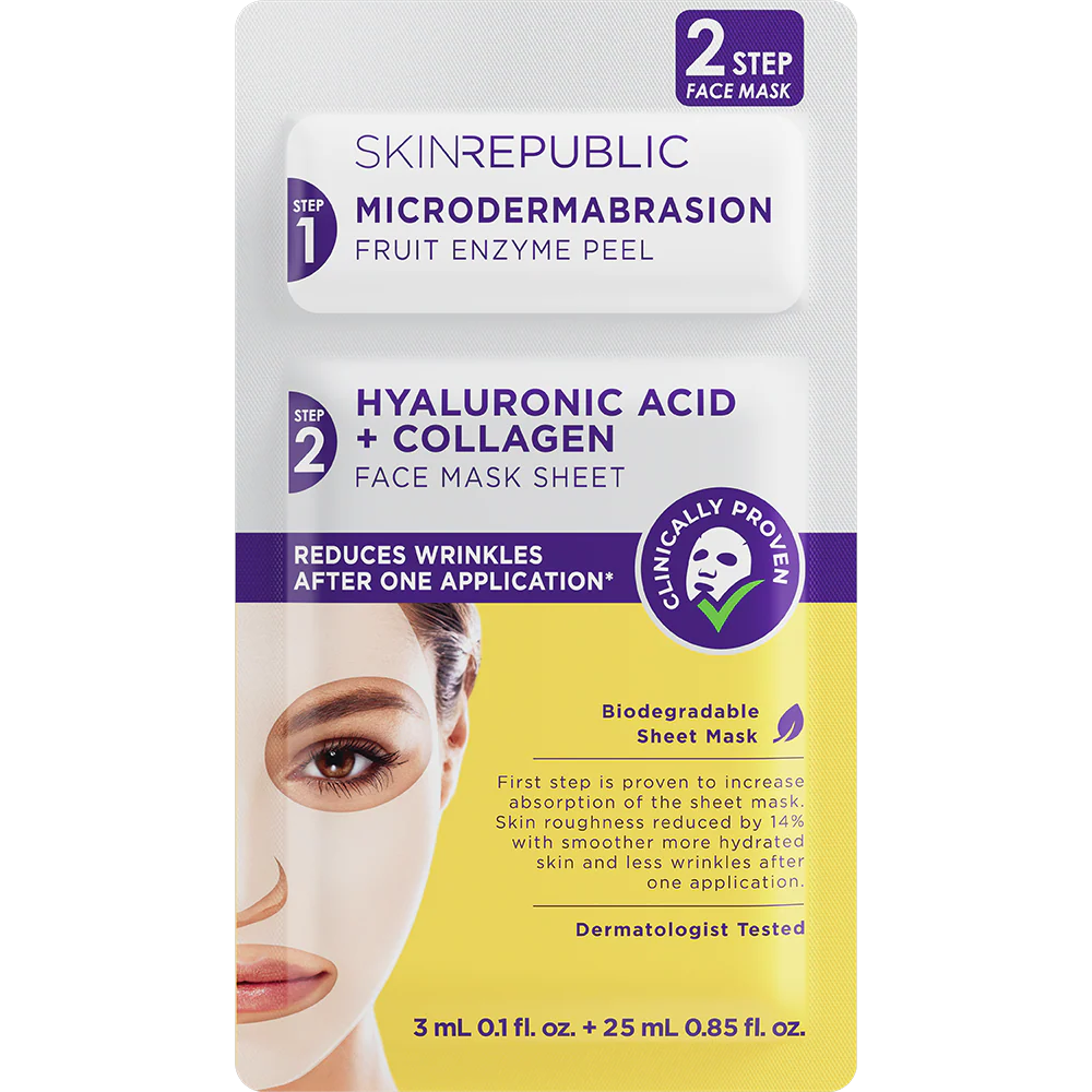 Skin Republic Two Step Hyaluronic Acid and Collagen Face Mask 3ml+25ml（10 Pack）