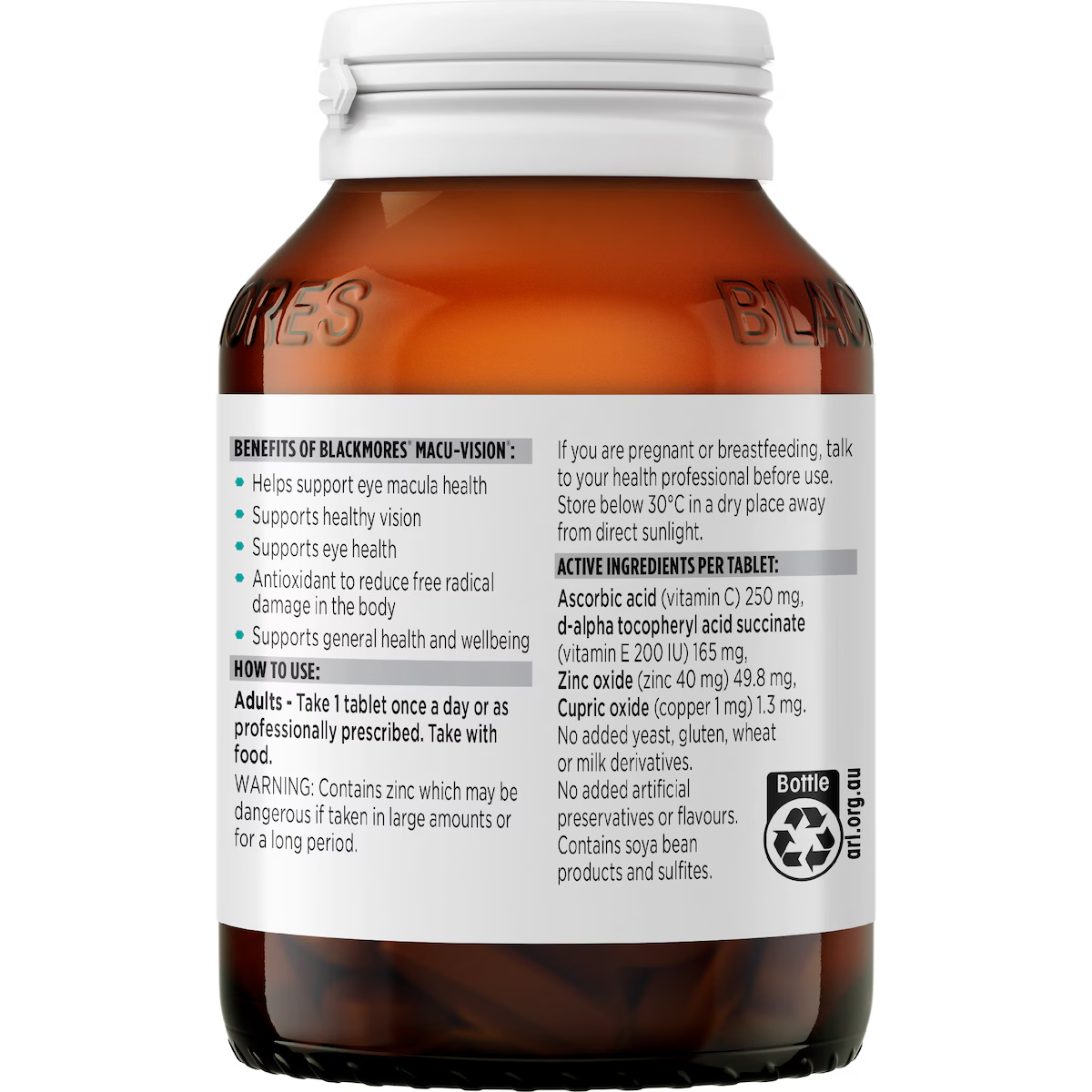 Blackmores Macu-Vision 125 Tablets Back Label