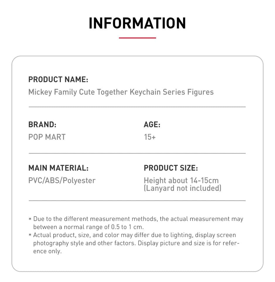 POP MART Mickey Family Cute Together Keychain Series Single Blind Box (Random)