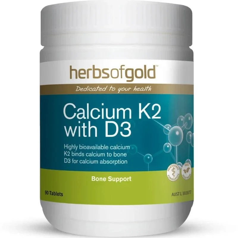 Herbs of Gold Calcium K2 with D3 90 Tablets front view