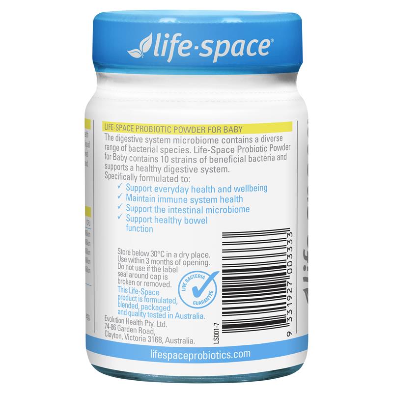Life-Space Probiotic Powder for Baby 60g product information and barcode label