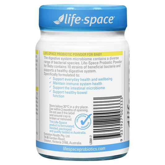 Life-Space Probiotic Powder for Baby 60g product information and barcode label