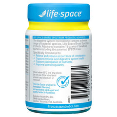 Life-Space Broad Spectrum Probiotic Advanced 90 Capsules product information and barcode label