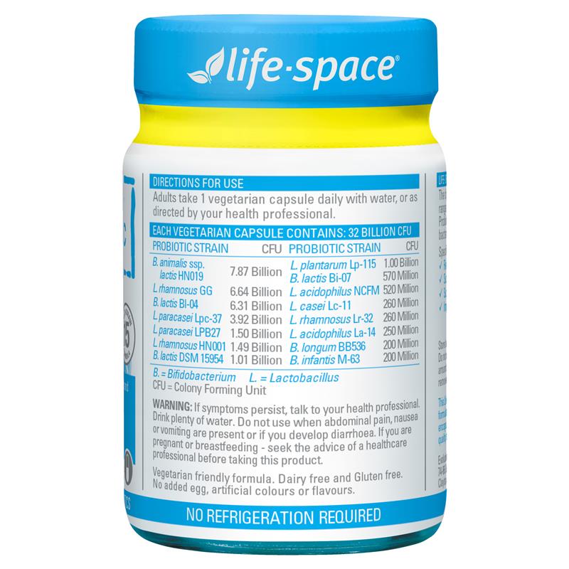 Life-Space Broad Spectrum Probiotic Advanced 90 Capsules directions and probiotic strains label