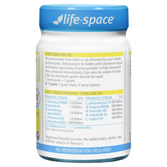 Life-Space Probiotic Powder for Baby 60g directions and probiotic strains label