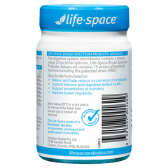 Life-Space Broad Spectrum Probiotic Advanced 60 Capsules product information and barcode label