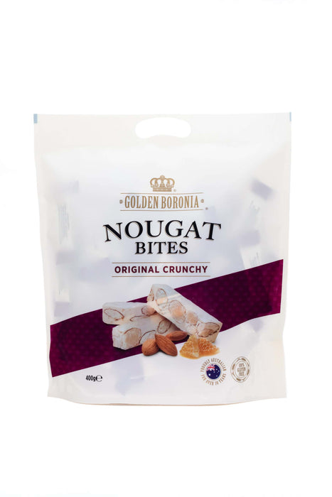 Golden Boronia Nougat Bites Original Crunchy 400g product packaging