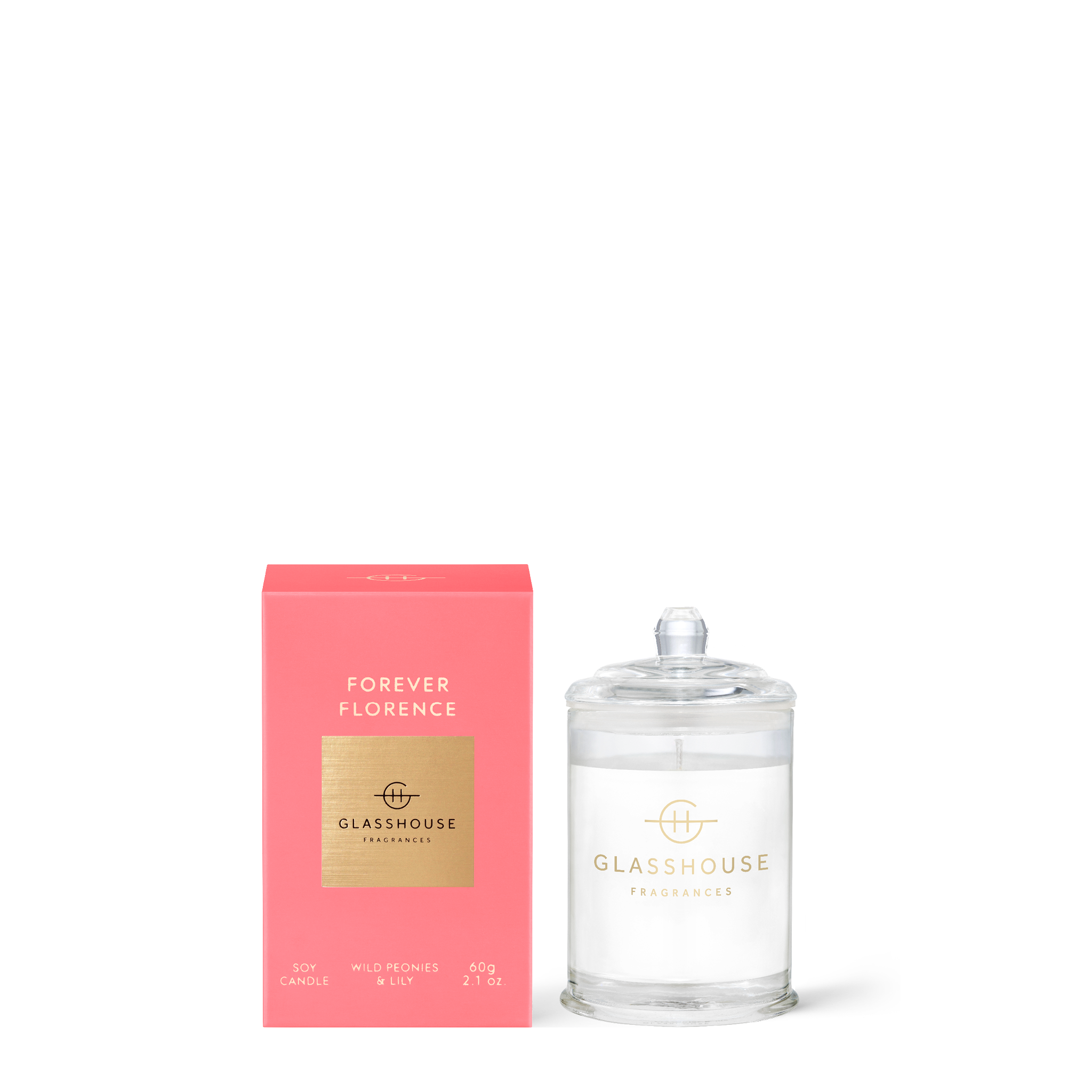 Glasshouse Fragrances Forever Florence 60g Scented Candle with packaging