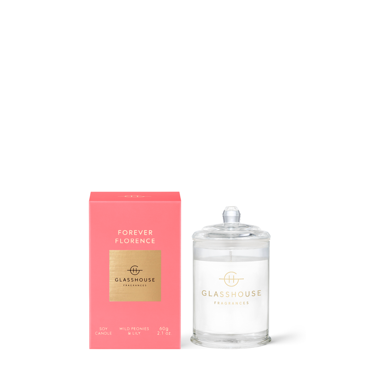 Glasshouse Fragrances Forever Florence 60g Scented Candle with packaging