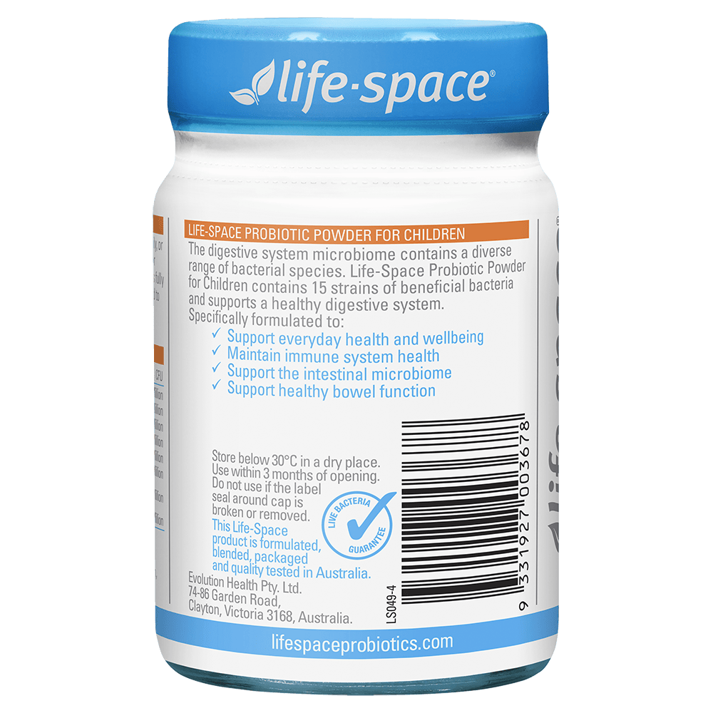 Life-Space Probiotic Powder for Children 60g product information and barcode label