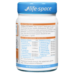 Life-Space Probiotic Powder for Children 60g directions and probiotic strains label