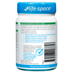 Life-Space Probiotic for 60+ Years 60 Capsules product information and barcode label