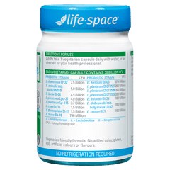 Life-Space Probiotic for 60+ Years 60 Capsules directions and probiotic strains label