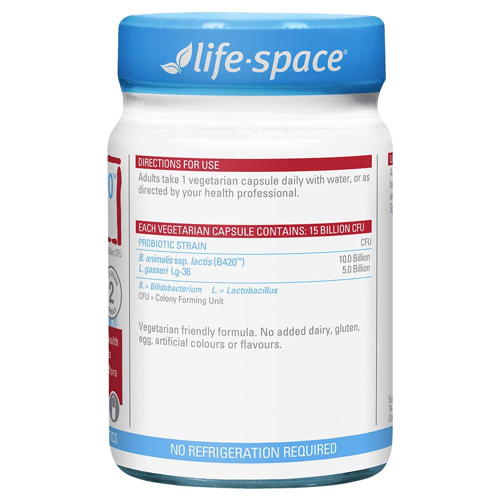 Life-Space Shape B420 Probiotic 60 Capsules directions and probiotic strains label