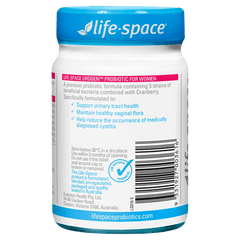 Life-Space Urogen Probiotic for Women 60 Capsules product information and barcode label
