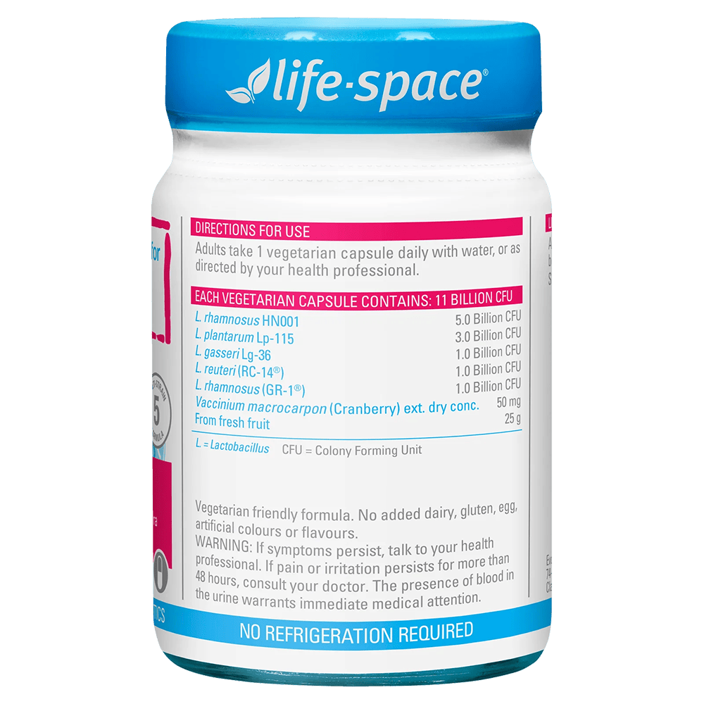 Life-Space Urogen Probiotic for Women 60 Capsules directions and probiotic strains label
