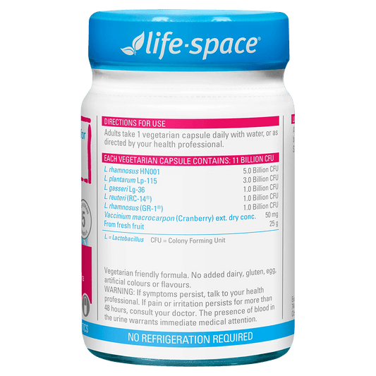 Life-Space Urogen Probiotic for Women 60 Capsules directions and probiotic strains label