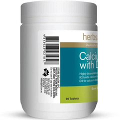 Herbs of Gold Calcium K2 with D3 90 Tablets packaging label