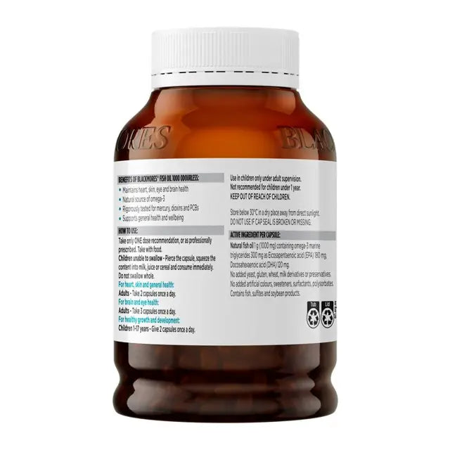 Blackmores Odourless Fish Oil 1000 Back Label