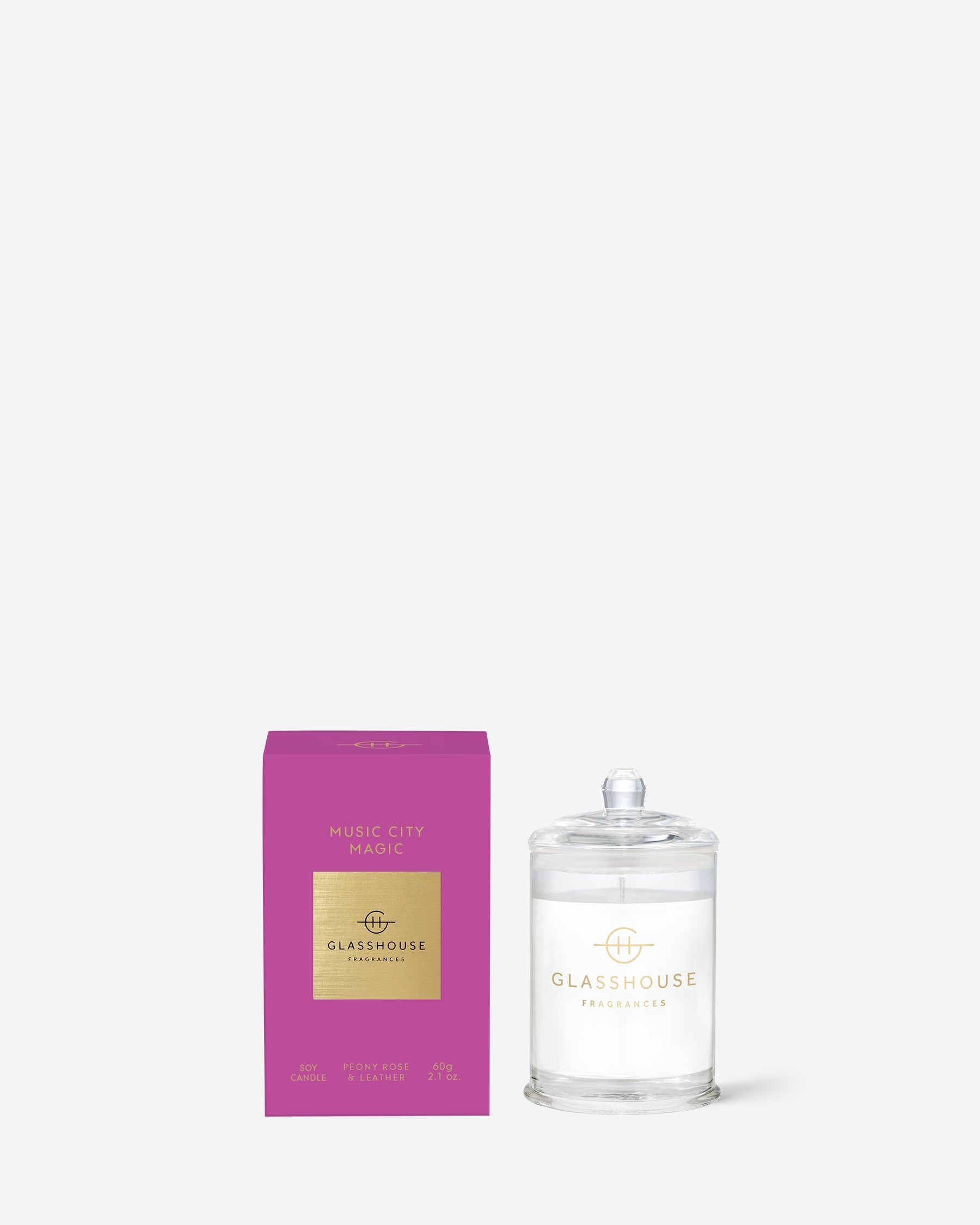 Glasshouse Fragrances Music City Magic 60g Scented Candle with packaging