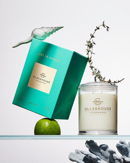 Glasshouse Fragrances Lost in Amalfi 380g scented candle lifestyle image