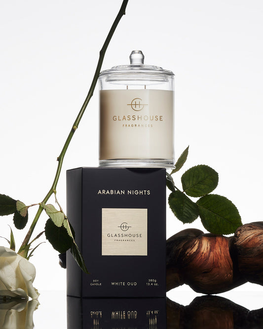 Glasshouse Fragrances Arabian Nights 380g scented candle lifestyle image