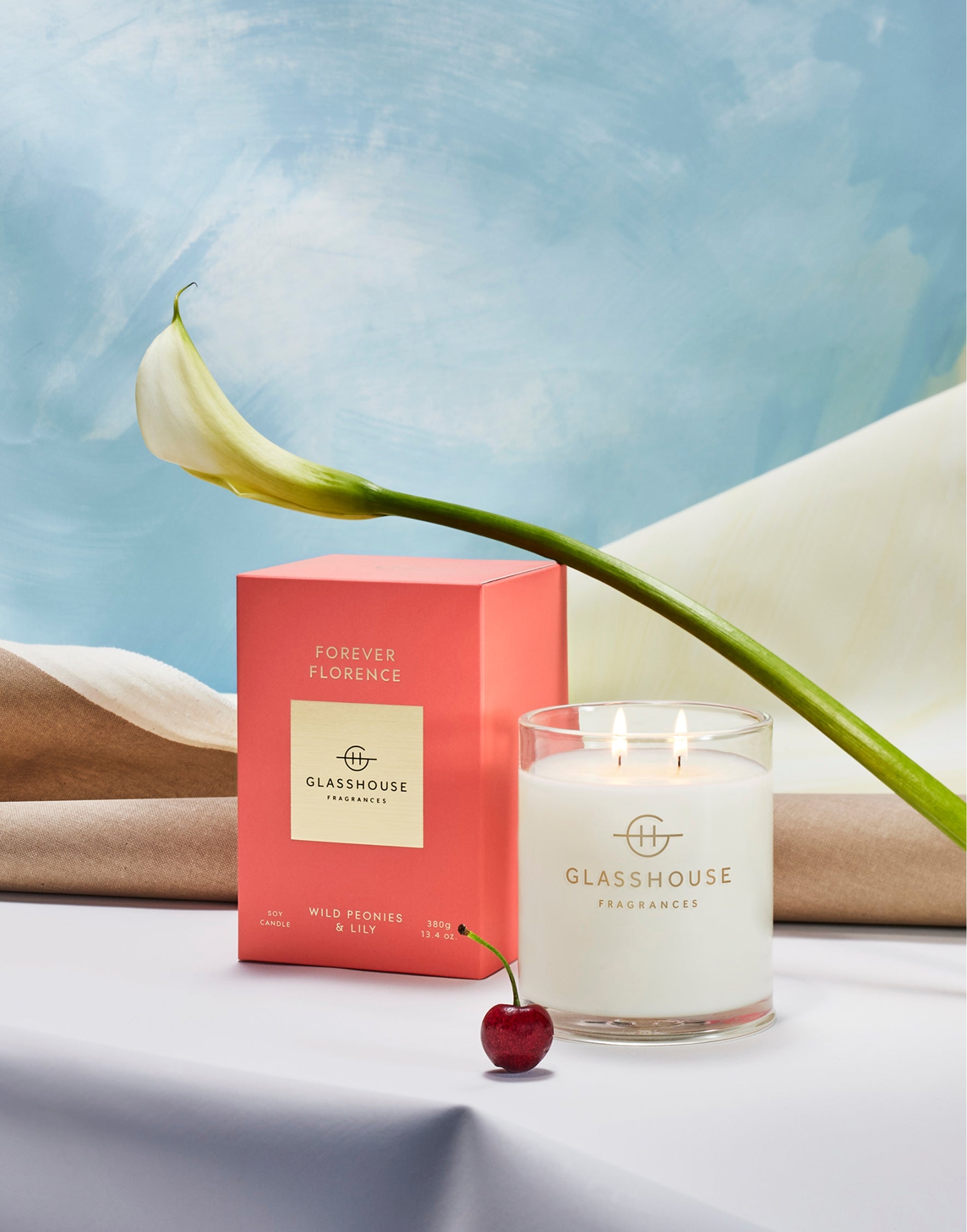 Glasshouse Fragrances Forever Florence 380g scented candle lifestyle image