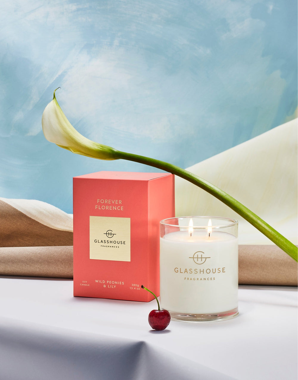 Glasshouse Fragrances Forever Florence 380g scented candle lifestyle image