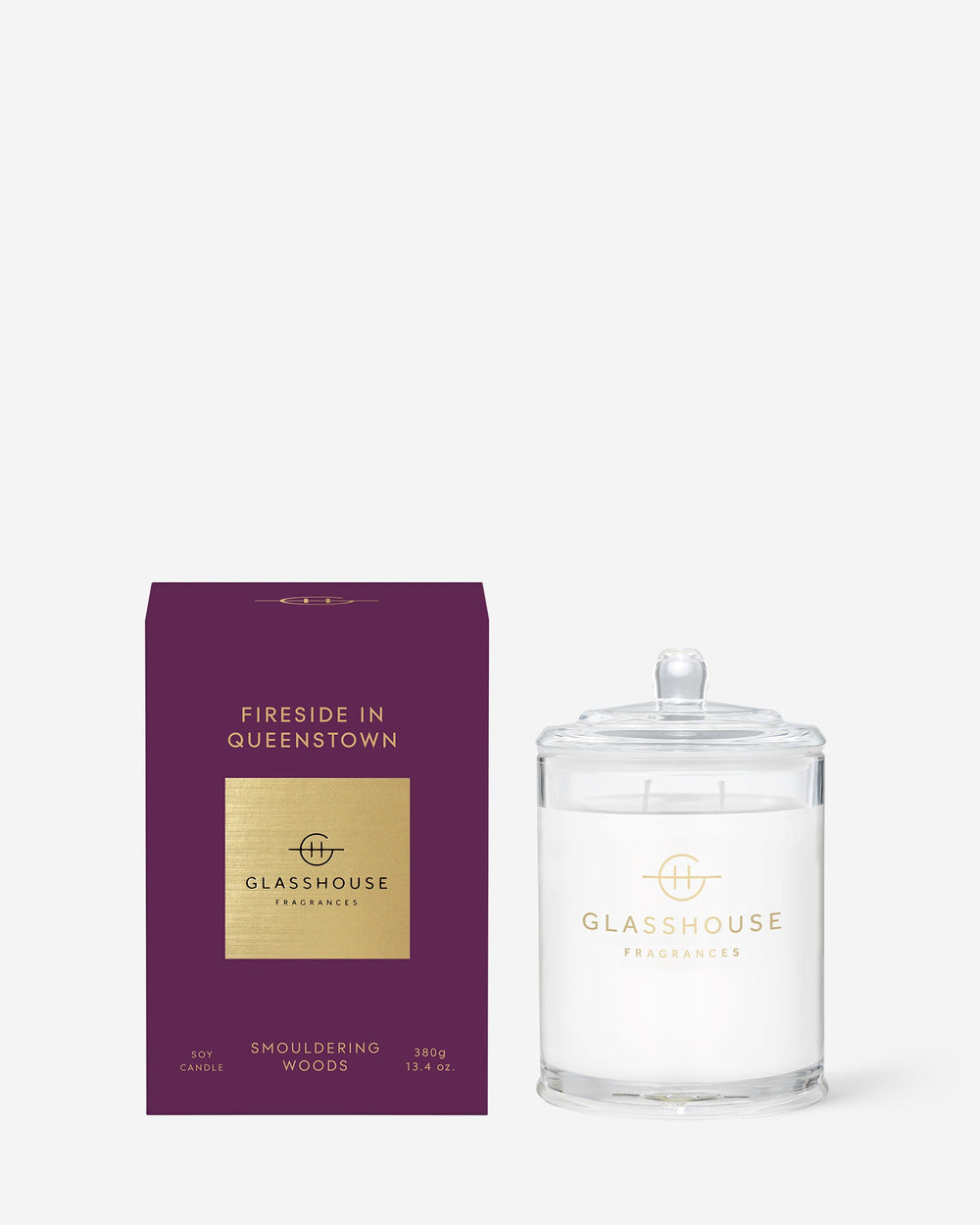 Glasshouse Fragrances Fireside in Queenstown 380g Scented Candle with packaging