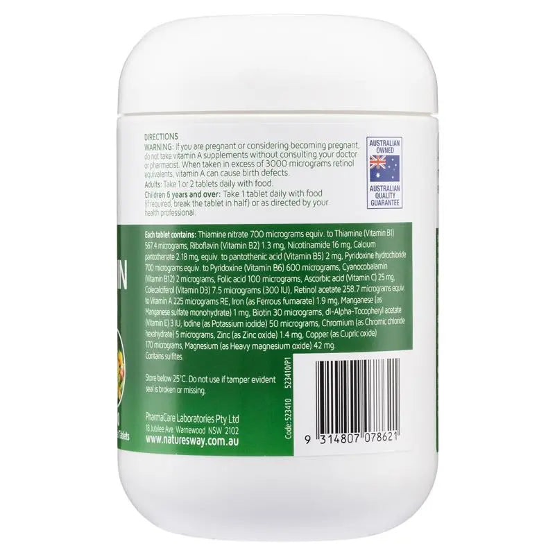 Nature's Way Complete Daily Multivitamin nutrition information