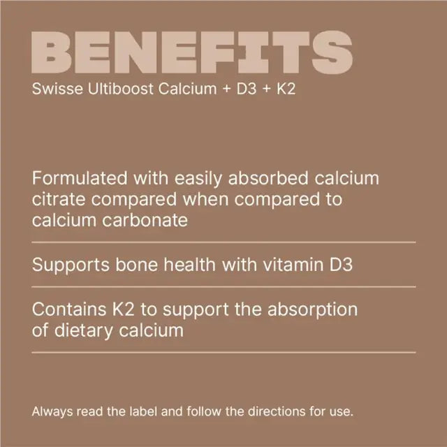 Swisse Ultiboost Calcium + D3 + K2 60 Tablets